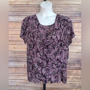 Paisley Print Purple Women's Top - Size fits 1X